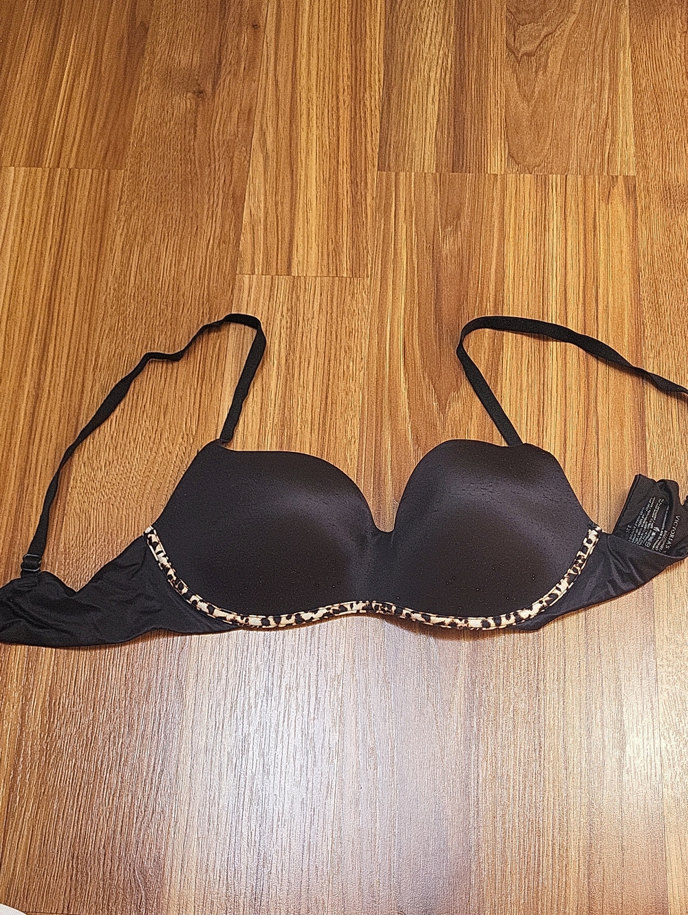 Victoria's Secret Black Padded Underwire Bra with Leopard Trim
